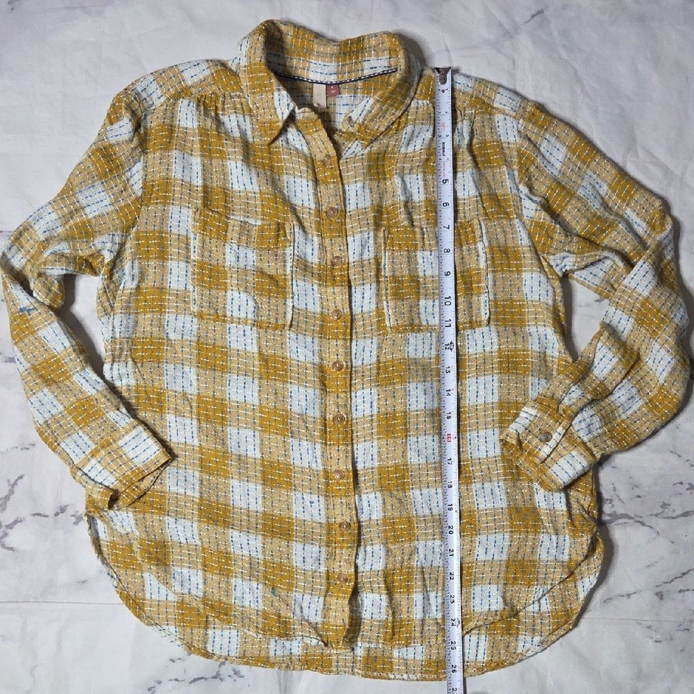 Pilcro Mustard & White Plaid Buttondown Shirt with Blue Accents - Picture 4 of 9